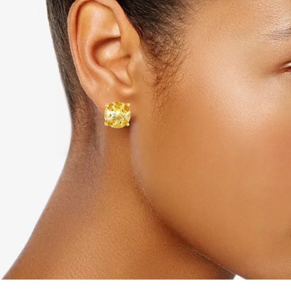 Multi stone stud earring set in 18k gold plated sterling silver 5-9/10 ct t. w
